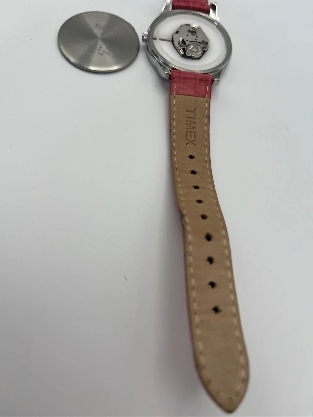 Timex Silver Dial Watch with Pink Leather Strap